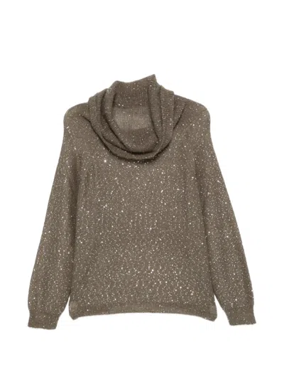Nude Sequin-embellished Cowl-neck Sweater In Blue