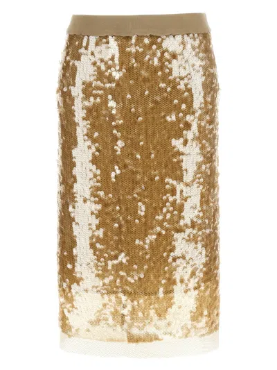 Nude Sequinned Skirt In Beige