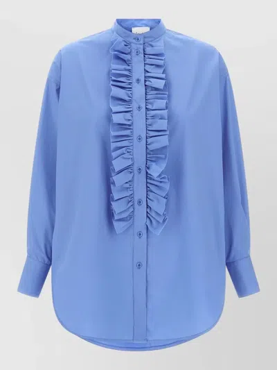 Nude Shirt Featuring Ruffles Long Sleeves Buttoned Cuffs In Blue