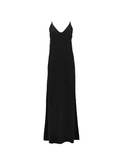 Nude Spaghetti-strap V-neck Dress In Black