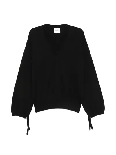 Nude Tie-cuff V-neck Sweater In Black