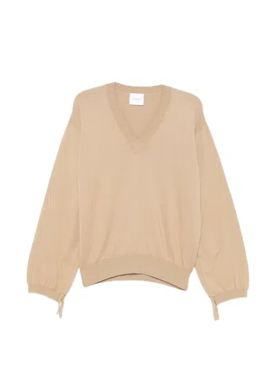 Nude Tie-cuff V-neck Sweater In Neutral