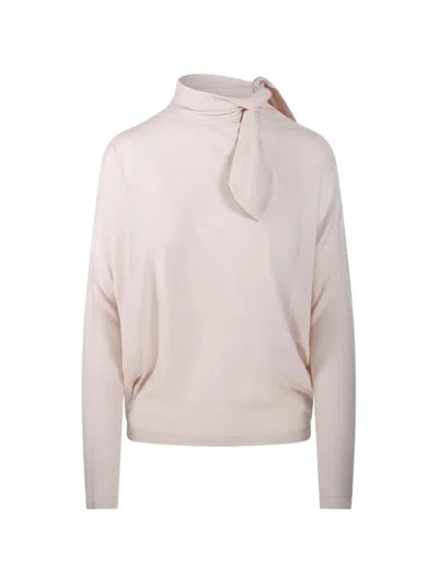 Nude Tie-neck Batwing-sleeve Sweater In Neutral