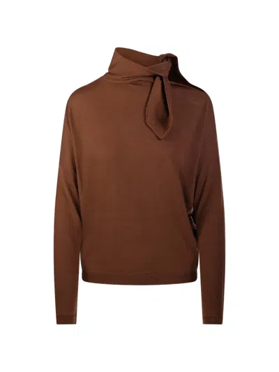 Nude Tie-neck Cut-out Sweater In Brown