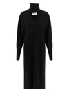 Nude Light Wool Knit Midi Dress With V-neck In Black
