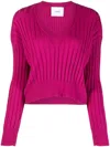 Nude V-neck Ribbed-knit Top In Pink