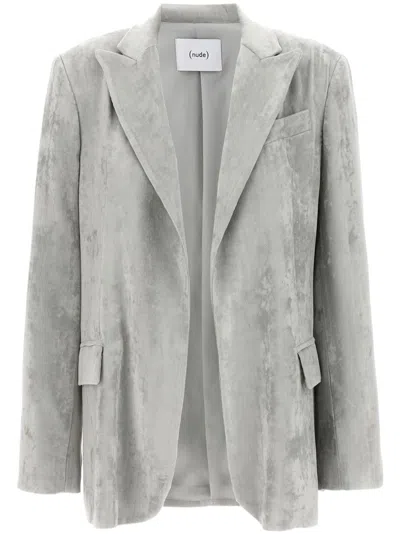 Nude Velvet Blazer In Black