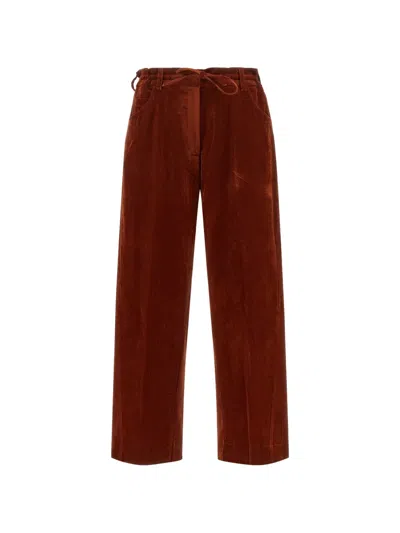 Nude Velvet-finish Drawstring Trousers In Burgundy