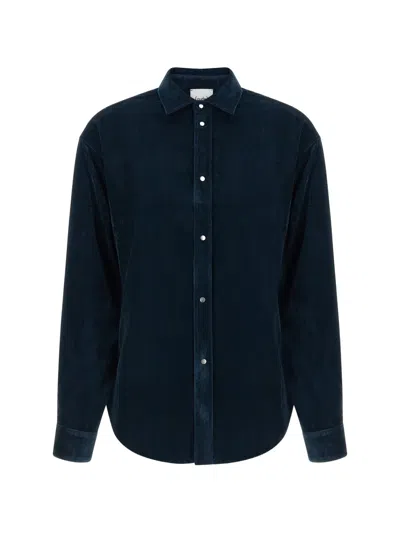 Nude Velvet-texture Snap-button Shirt In Blue