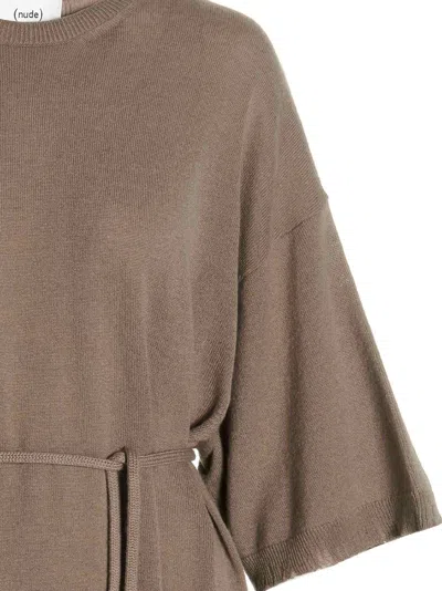 Nude Virgin Wool Long Women's Dress In Brown
