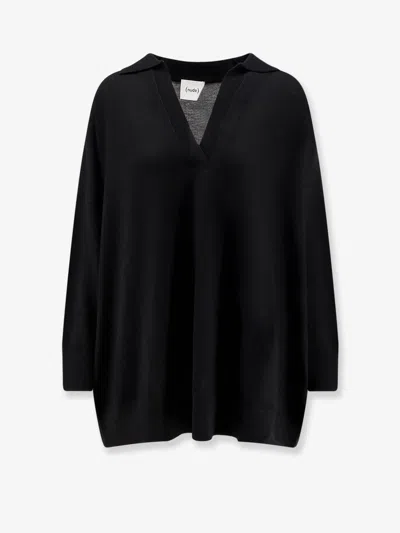 Nude Virgin Wool Maxi Polo Shirt In Black