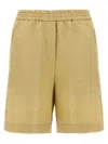 Nude Viscose And Linen Blend Bermuda Shorts In Brown