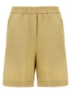 Nude Viscose And Linen Blend Bermuda Shorts In Yellow