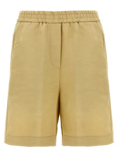Nude Viscose And Linen Blend Bermuda Shorts In