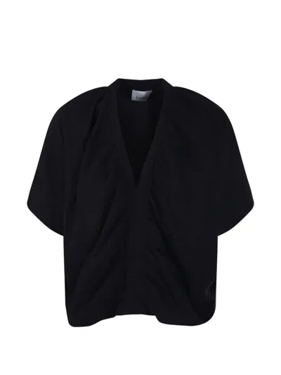 Nude V-neck Gathering T-short In Black