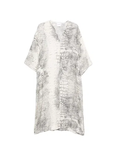 Nude V-neck Printed Dress In Multi