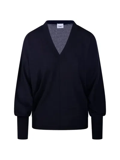 Nude V-neck Puff-sleeve Sweater In Black