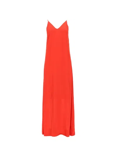 Nude V-neck Premium Viscose Maxi Dress In Orange