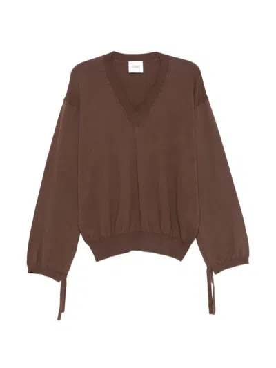 Nude V-neck Sweater In Brown