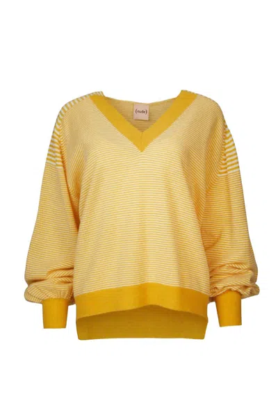 Nude V-neck Sweater In Yellow/off White