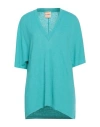 Nude Woman T-shirt Turquoise Size 2 Linen, Elastane In Blue