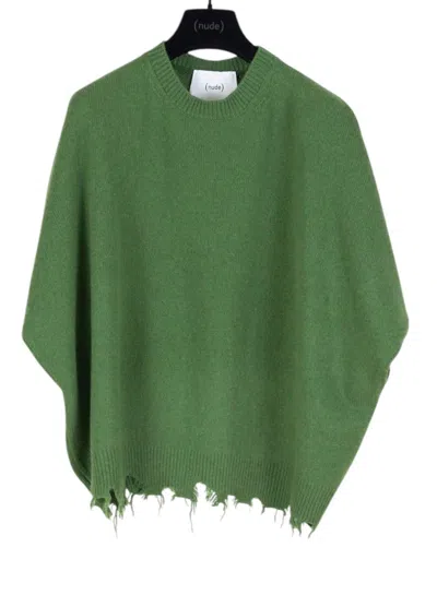 Nude Women's Crew Neck Short Sleeve Knit With Raw Edges Sweater In Clorophyll In Green
