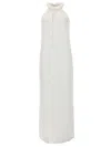 Nude Gathered High Neck Cotton Maxi Dress In White