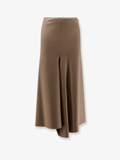 Nude Wool Blend Long Skirt In Brown