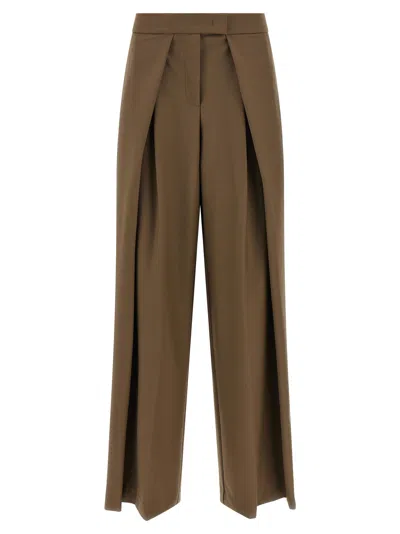 Nude Pleated High-waisted Palazzo Pants In Brown