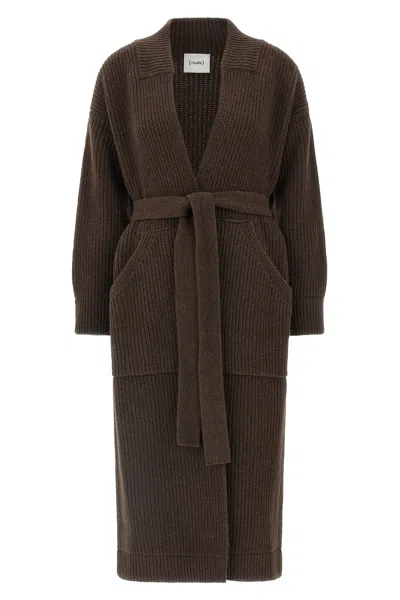 Nude Ribbed Belted Coat In Brown