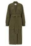 Nude Heavy Wool Knitted Coat With Shawl Collar In Green