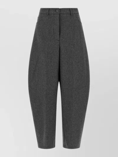 Nude Wool High-rise Cropped Barrel-leg Tailored Trousers In Gray