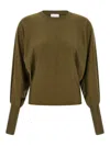Nude Crewneck Wool Sweater With Bat Sleeves In Green