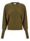 Nude Crewneck Wool Sweater With Bat Sleeves In Green