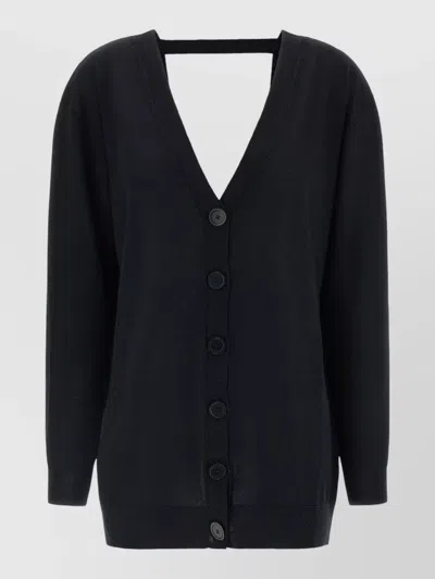 Nude Wool V-neck Long-sleeve Cardigan In Black