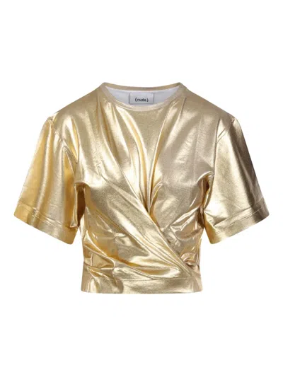 Nude Wrap-effect Crop Top In Gold