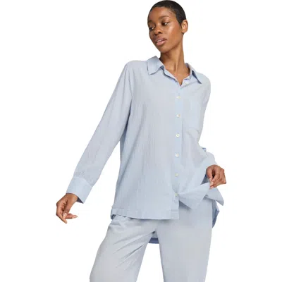 Nudea The Relaxed Button Up Midi Shirt In Blue
