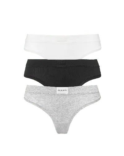 Nudea Women's Neutrals Cotton Modal Dipped Thong 3 Pack - Black, White & Grey Marl In Black/gray/white