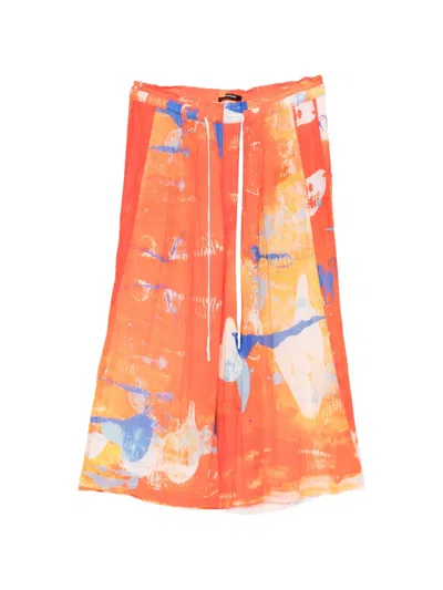 Nude:masahiko Maruyama Abstract-print Wide-leg Trousers In Orange