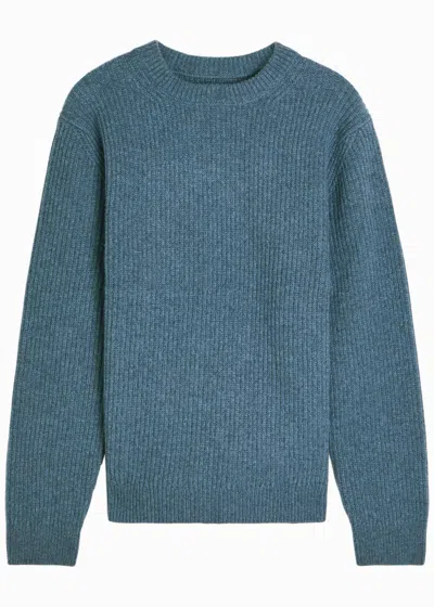 Nudie Jeans August Ribbed Crew-neck Sweater In Blue