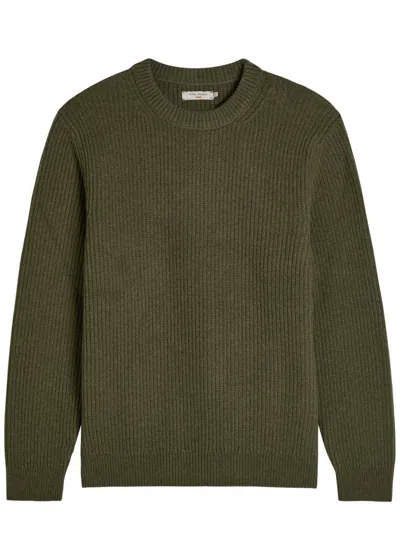 Nudie Jeans August Ribbed-knit Wool Sweatshirt In Green