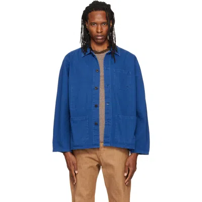 Nudie Jeans Mens Buddy Herringbone Chore Jacket In Blue