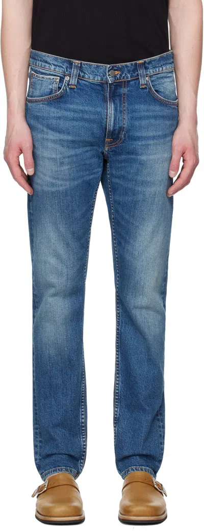 Nudie Jeans Blue Lean Dean Jeans In Worn In Selvage