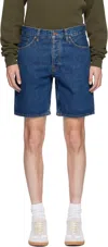 Nudie Jeans Seth Straight-leg Stone-washed Organic Denim Shorts In Blue