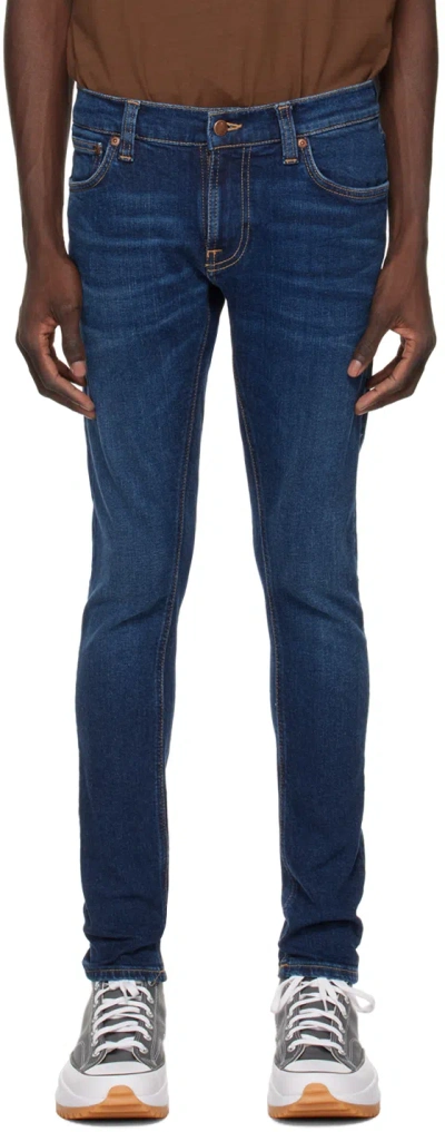 Nudie Jeans Blue Tight Terry Jeans In Dark Steel