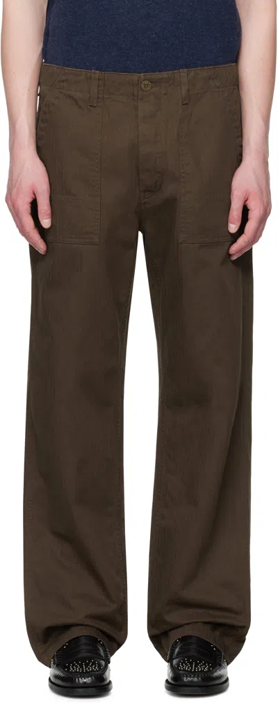 Nudie Jeans Tuff Tony Straight-leg Organic Cotton-twill Trousers In Brown