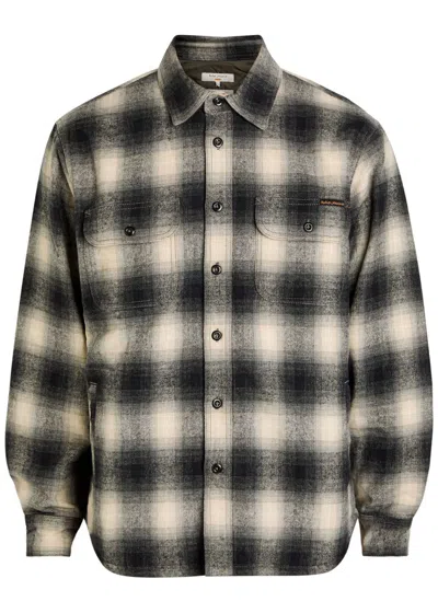 Nudie Jeans Glenn Quilted Flannel Overshirt In Black