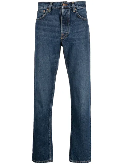 Nudie Jeans Logo-tag Straight-leg Jeans In Blau