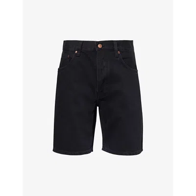 Nudie Jeans Mens Aged Black Seth Brand-patch Regular-fit Denim Shorts