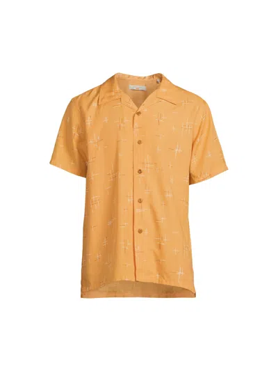 Nudie Jeans Arvid Convertible-collar Printed Lyocell Shirt In Orange
